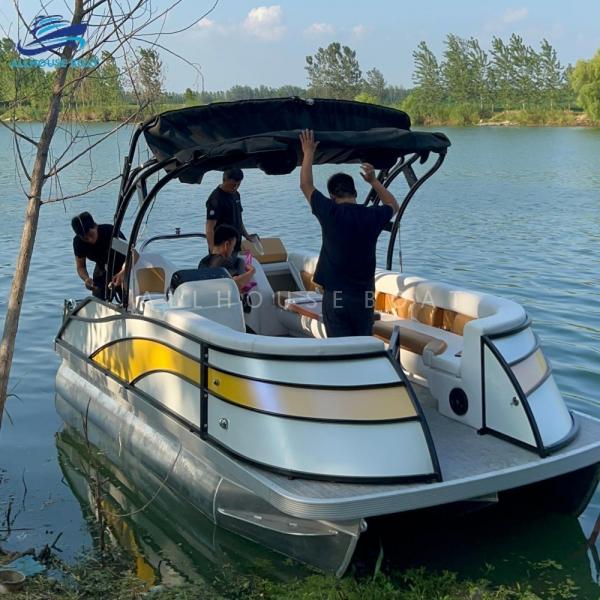 17FT Aluminum Pontoon Boat for Resorts | Commercial Rental Watercraft for 8-Person Capacity