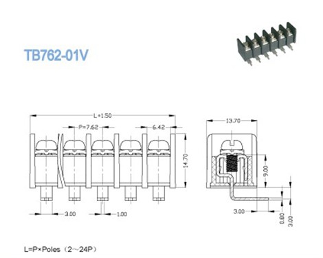 7.62mm 24 блока электрических барьера Poles терминальных для места сервера 300V 15A