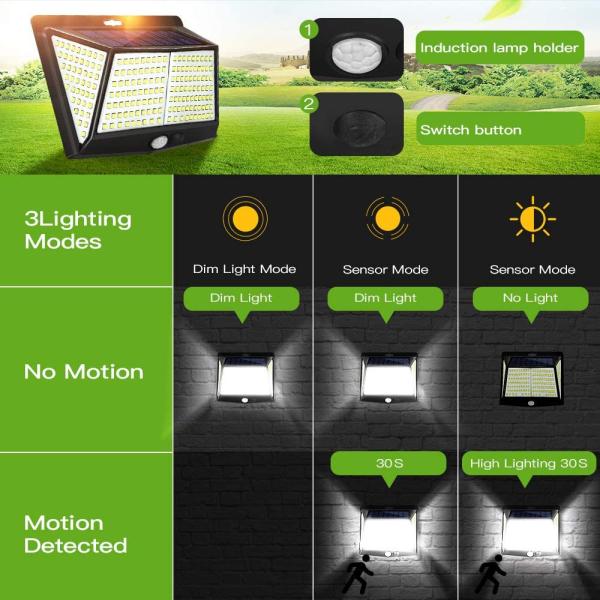 Solar Motion Sensor 228LED Garden Decoration Light 3 Modes For Outdoor