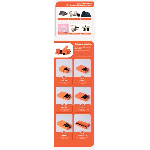 Boîte à bijoux rectangulaire en papier carré écologique tiroir orange Boîte à bijoux