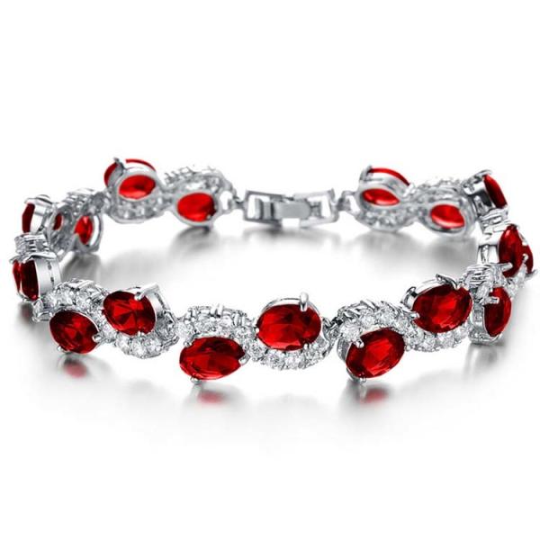Women Platinum Plated Red Cubic Zirconia Bracelet Wedding Jewelry(JDS924RED)