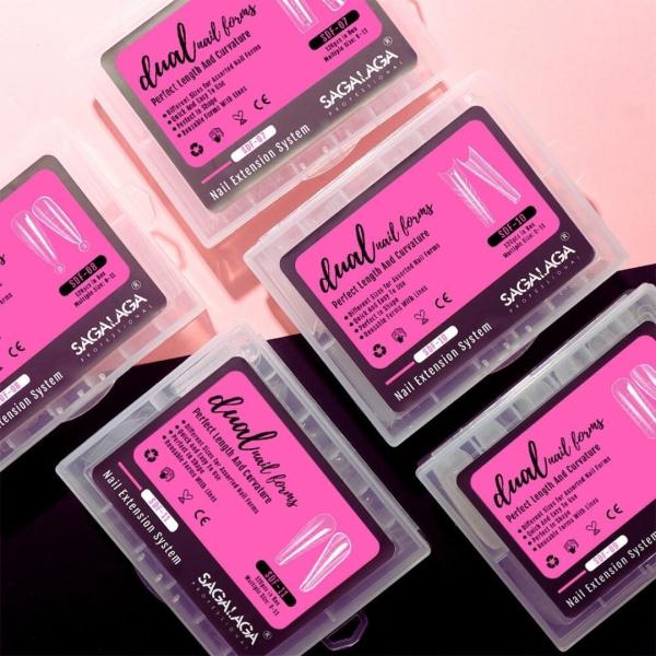 French Style Dual Forms Nail Mold for Poly UV Gel With Scale Full Cover Gel Coffin Nails Tips Custom Label