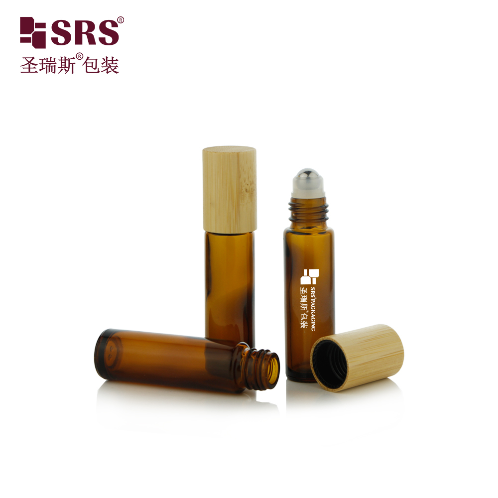 BLPM 10ML Real Bamboo Cap Brown Glass Roll On Essential Oil Bottles