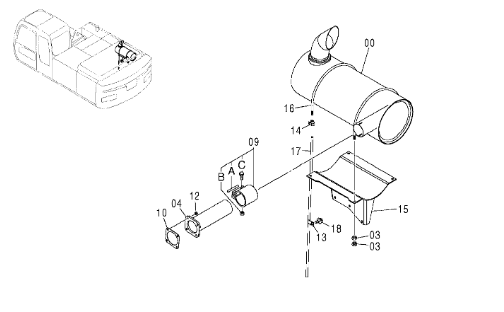 4416602 Silencieux Pièces de rechange pour excavatrice HITACHI pour ZX125W ZX200-3G ZX210H-3G