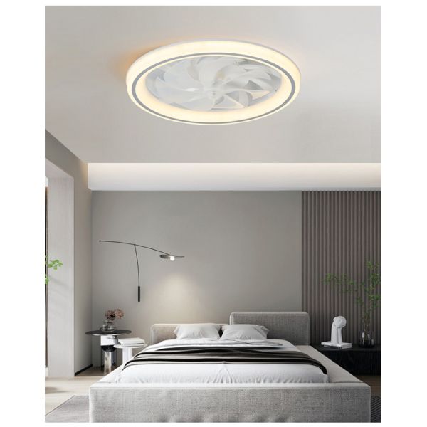 Modern and Simple Home Intelligent Remote Control Restaurant LED Round Acrylic ceiling Fan Light(WH-CLL-59)