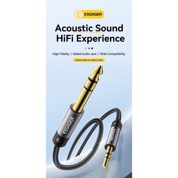 Essager ES-YP26 3.5mm Male To 6.5mm Male Jack Audio Cable For Speakers Amplifier Guitar Mixer