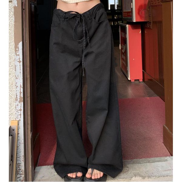 Wholesale Custom Oversized Drawstring Women'S Pants & Trousers Track Baggy Plus Size Formal Wide Leg Jeans Pants for Women