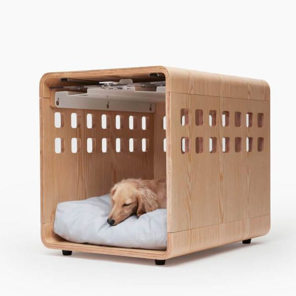 Modern Push Up Solid Wood Dog Crate End Table With Acrylic Door