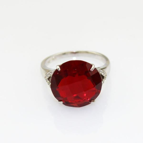 White Gold Plated Solid Silver Ring with 14mm Round  Blue Cubic Zircon (R228)