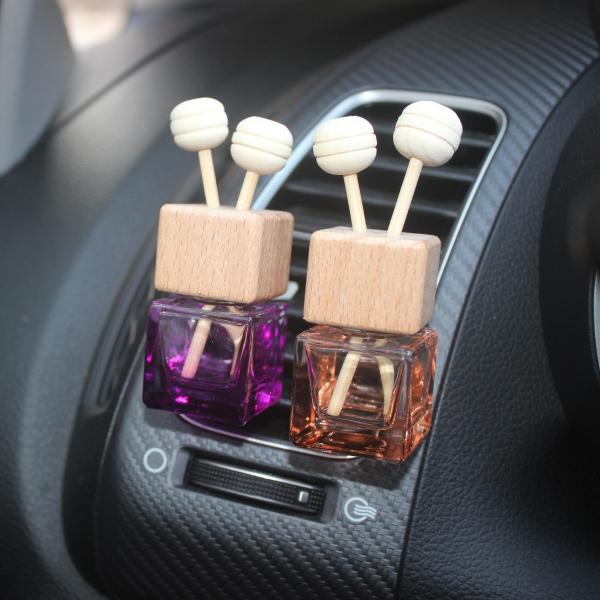 Botella de perfume para coche con bola de madera de ratán de 8 ml con tapa de madera