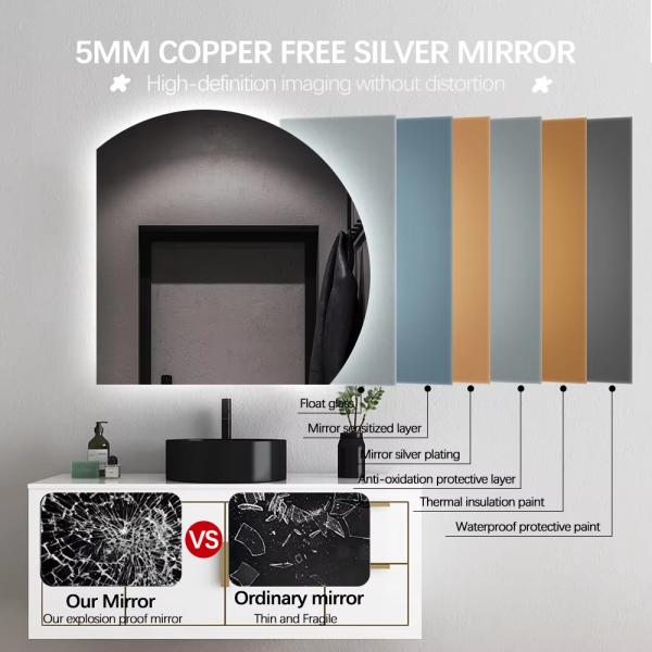 Smart Half Moon Bathroom Wall Mirror , LED Illuminated Semi Circle Bathroom Mirror