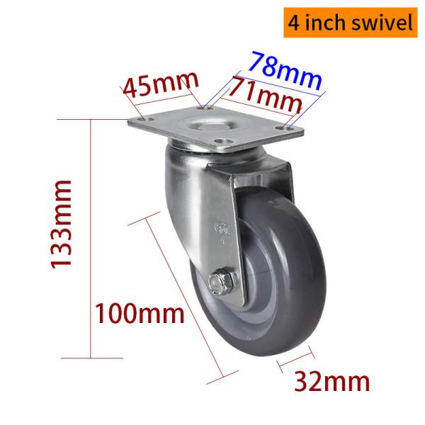 EDL Medium Duty 4 pulgadas 150 kg Plate TPU Caster por tipo rígido, giratorio y freno