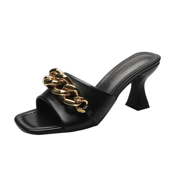 2035-3 Fashion Sexy High-Heeled Sandals Open Toe Thin Sandals Thick With Net Red Two-End Metal Chain Women'S Shoes High-