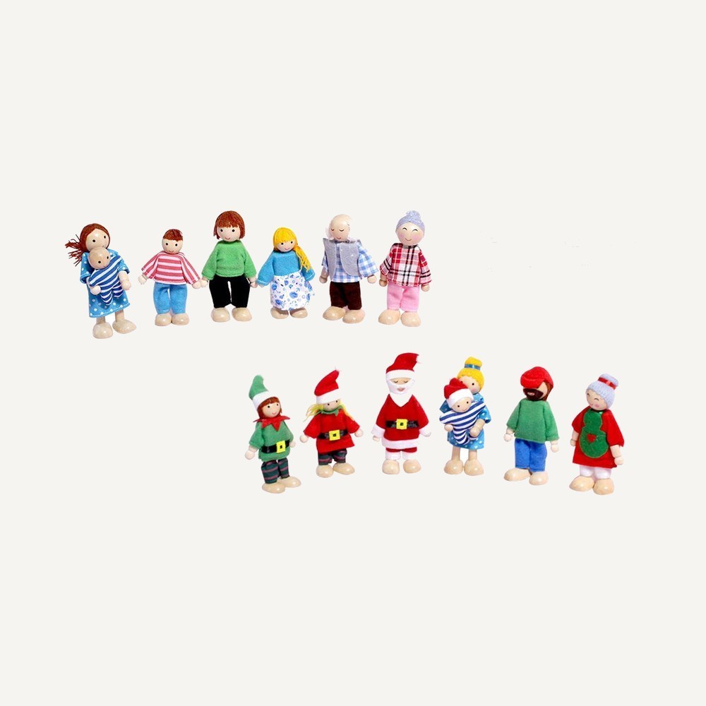 Wooden Family and Holiday Doll Figure Set