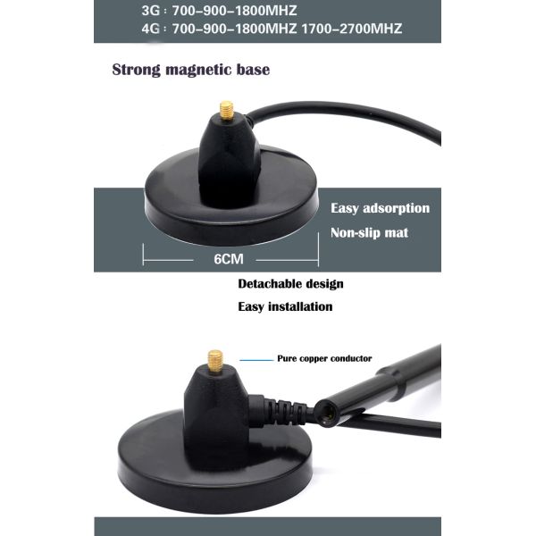 Gain 35dBi 4G Vehicle Signal Booster Antenna With Magnetic Sucker