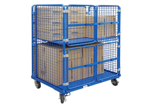 Demountable Rolling Storage Cage Heavy Duty Stackable Zinc Plated Surface