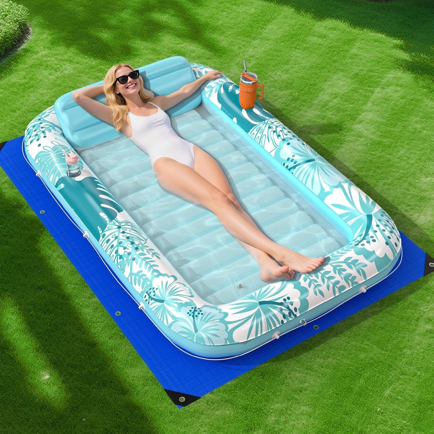 Customized Summer Inflatable Black Floating Bed Outdoor Swimming Pool Sunbathing Lounge Chair Foldable Inflatable Floating Raft