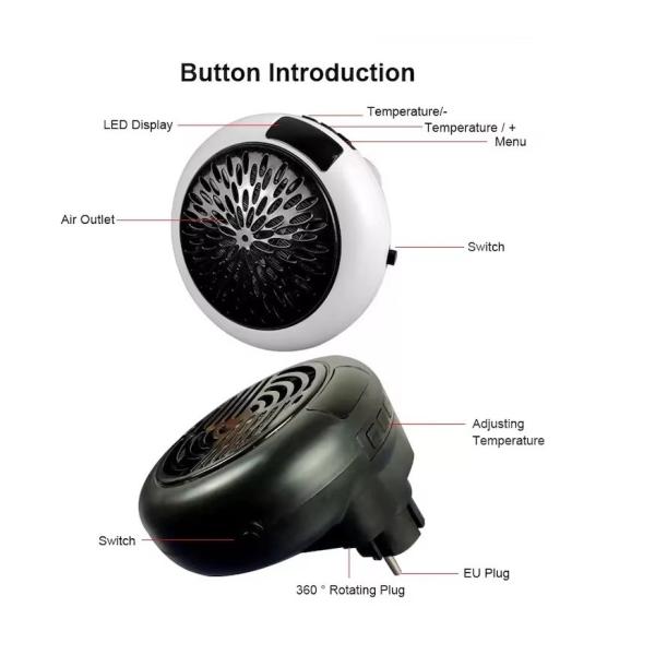 Household Electric Room Heater Smart 900W with Adjustable Thermostat and Remote Control