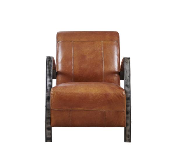 Light Brown Tan Leather Accent Chair , Leather Relaxing Chair Durable Iron Armrest
