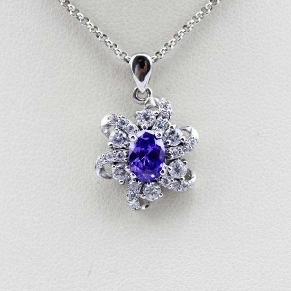 Sterling Silver Cable Chain  Oval Green Cubic Zircon Pendant Necklce (P10)
