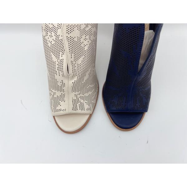 Ladies Genuine Leather Sandals Navy / Bone Open Toe High Heel Sandals