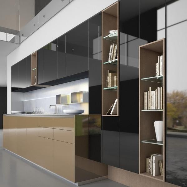 Modern Kitchen Cabinet E1 Melamine Board Custom Veneer Finished Dark Pantry Unit Customized Kitchen Storage Cabinet