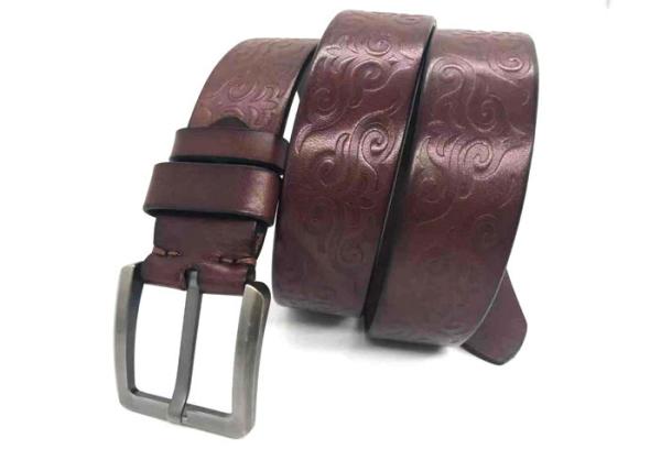 Vintage Mens Casual Embossed Leather Belt 1.5 Wide Brown Color