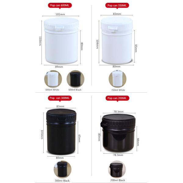 Envasado en polvo Jarrón HDPE con boca ancha y cuello de tornillo sellado en negro/blanco/transculento