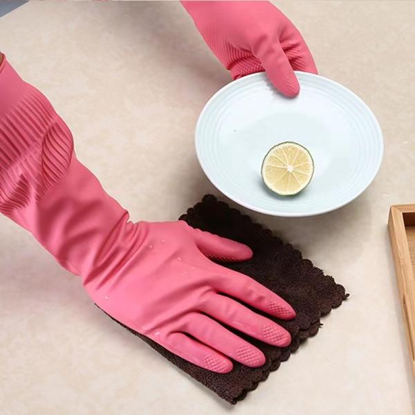 100G/Pair 38CM Extra Long Cleaning Gloves Flocked Lining Extra Long Dish Gloves