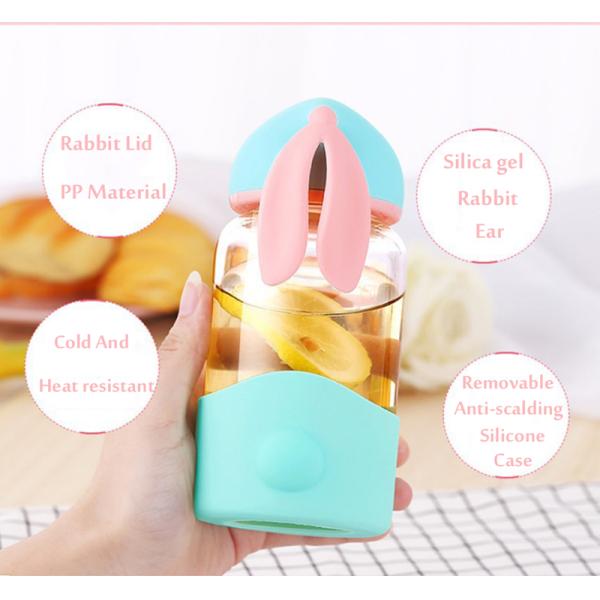Water Glass Cup with Creative Cartoon Rabbit Design and Portable Leakproof Sealed Design