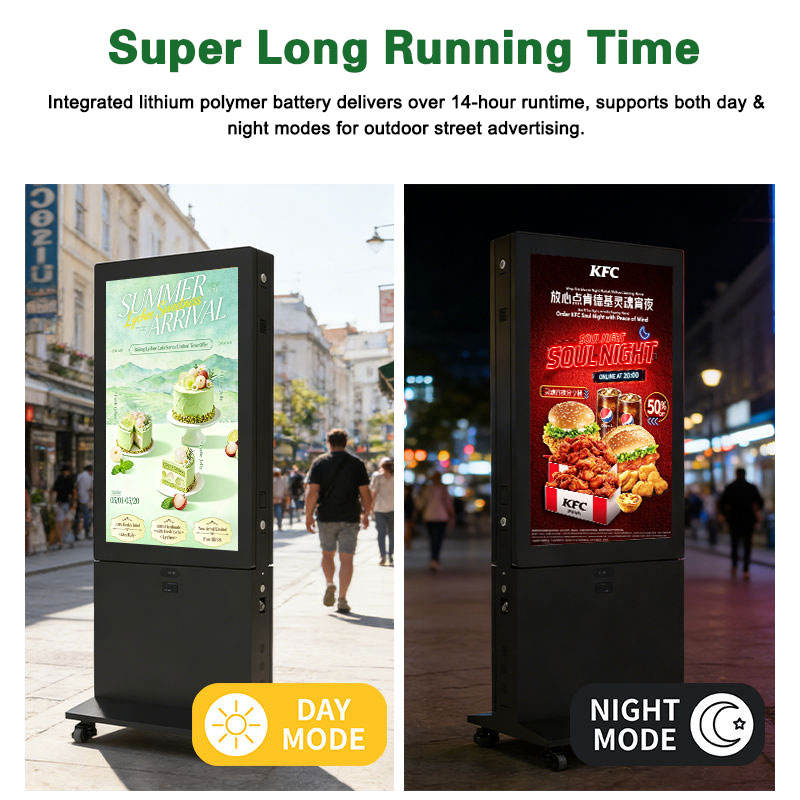 55 Inch IP66 Waterproof Full Laminated Outdoor Digital Signage Battery‑Powered Double‑Sided Free Standing LCD Display Stand Mounted for Street Retail Mall Public Place Outdoor Advertising Kiosk