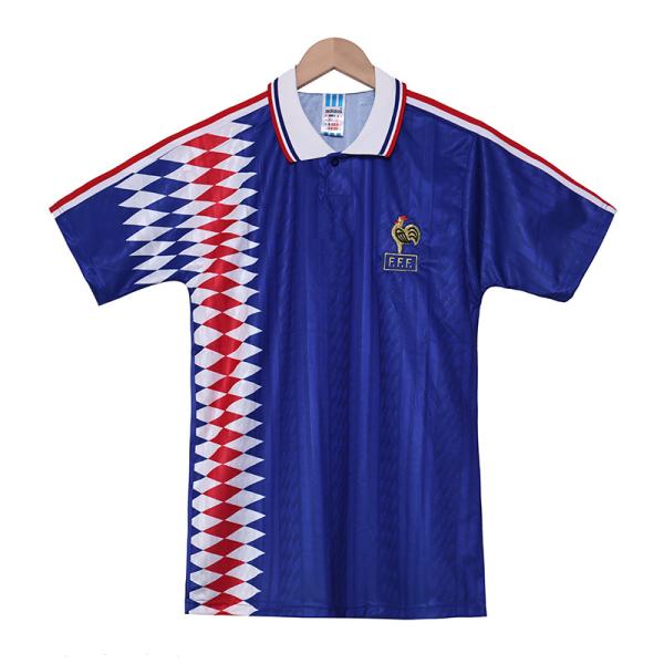 France 1994 Retro Home Football Jersey Classic Blue and White Color Recreates Legendary Style
