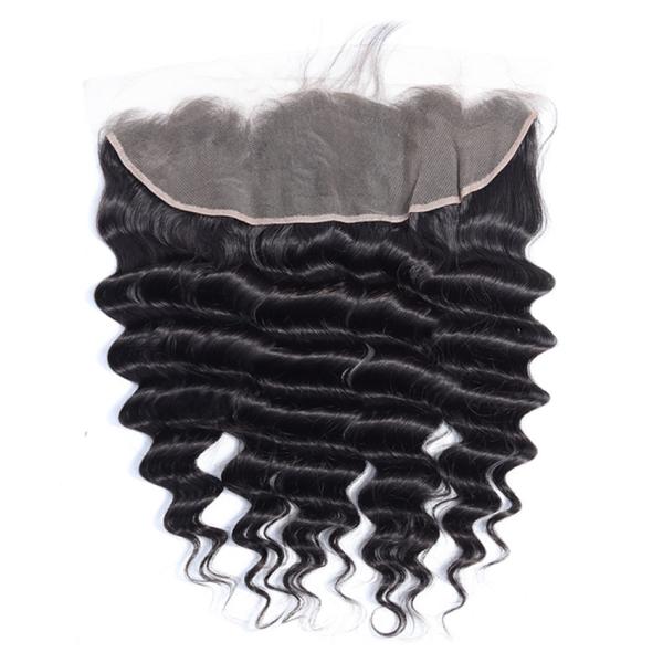 Deep Wavy Virgin Human Hair Extensions / 13 X 4 Swiss Lace Frontal Piece