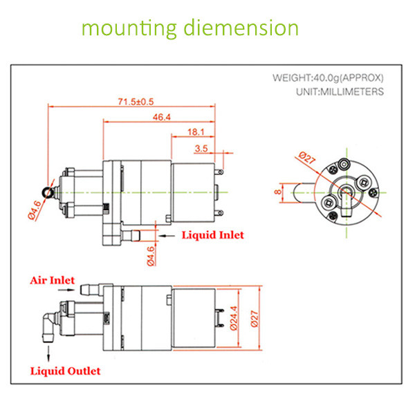 насос мини вакуума пневматического насоса DC 12v 24v 2.2W 3lpm небольшой перистальтический