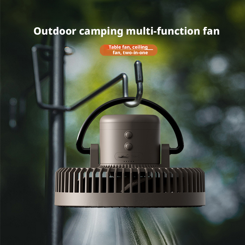 Outdoor Rechargeable Camping Fan Desk Ceiling Fan 2 In 1 Cooling And Power Bank