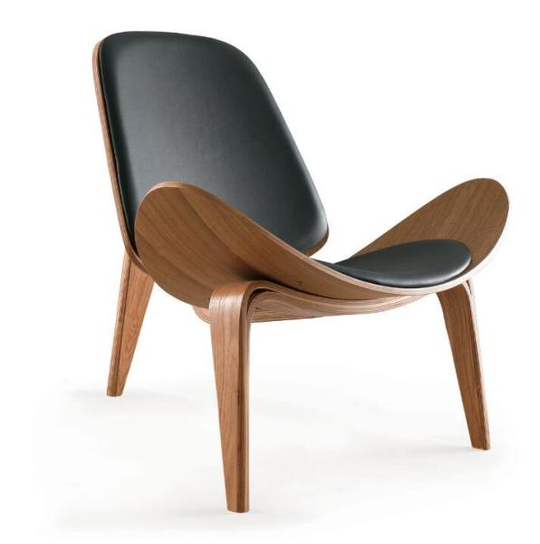 Modern Leisure Shell Chair Lounge Chair In Dark Brown Leather wood stool