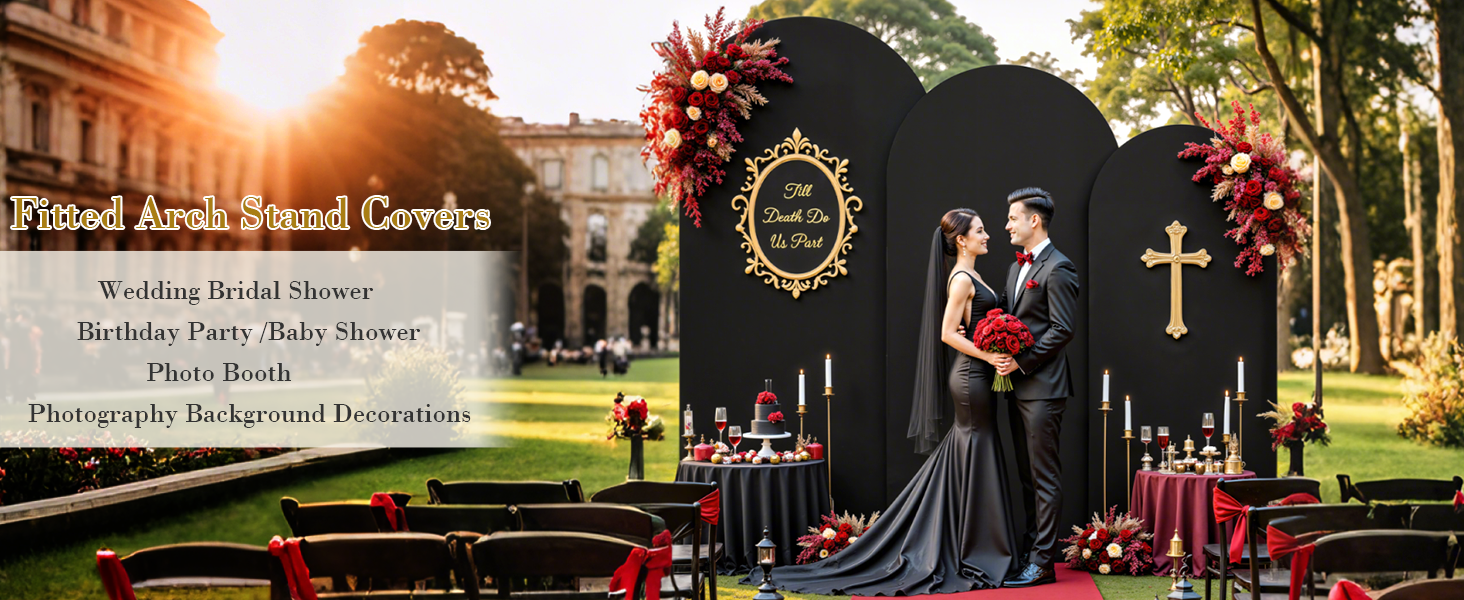 3 Piece Black Arch Covers Set, Arch Backdrop Cover Spandex Wedding Arch Stand Covers