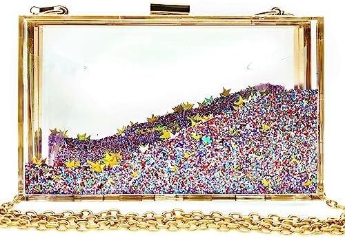 JeVenis Magical Transparent Sequins Clutch Purse Evening Handbag For Party Prom Bride