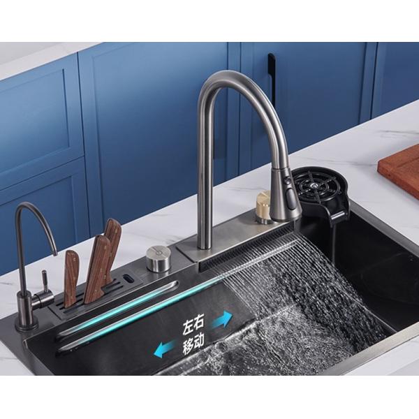 Waterfall Faucet Cabinet Basins 75*45 Stainless Steel Handmade Kitchen Undermount Sink