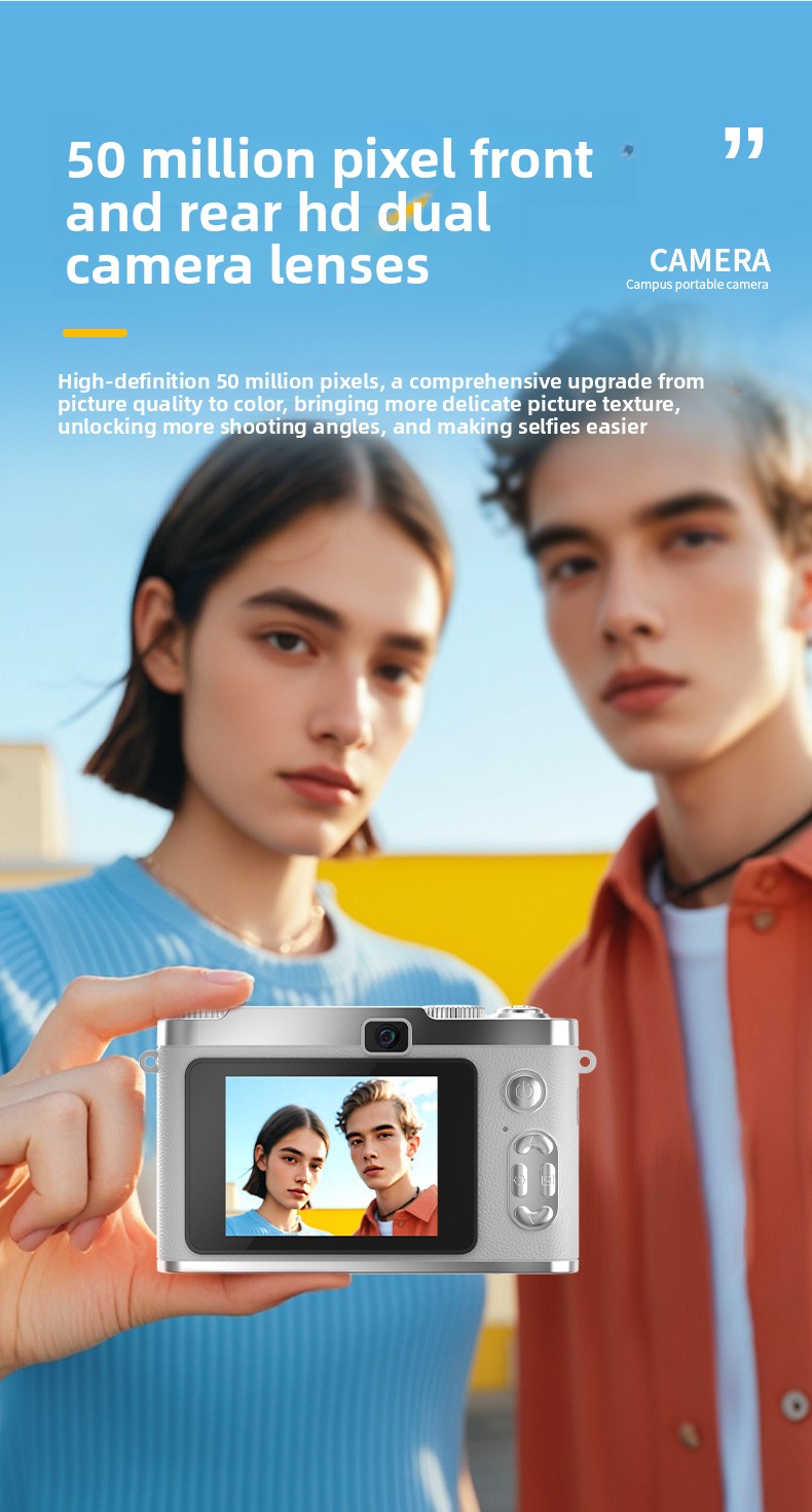 CCD Digital Camera for Self-portraits & Beginners 50MP 8x Optical Zoom Full HD Video Retro Portable Compact Camera Smile Capture