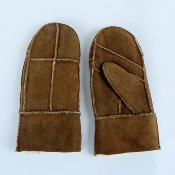 Outdoor Men Waterproof Leather Gloves Sheepskin Double Face Curly Hair Shearling Snow Mittens
