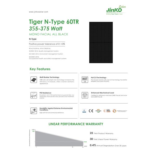 AKS Jinko Tiger N-type 60tr Солнечная панель 355W 360W 365W 370W 375W Солнечная панель Eu Stock Plaque Solaire