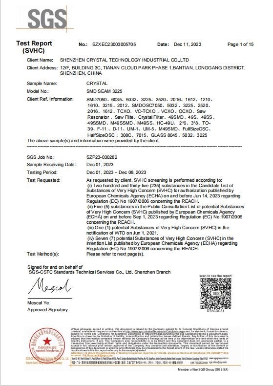 Shenzhen Crystal Technology Industrial Co., Ltd. Сертификации