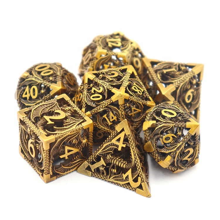 Customized Color Copper Material Metal Hollow Dice 7-Dice Set for DND RPG Games