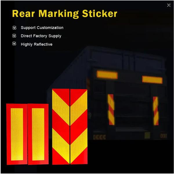 Custom Logo Screen Printing Chevron Reflector Reflect Sticker Rectangle Yellow Red Prismatic Reflective Tape Sticker