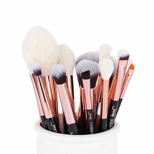 Jessup 15pcs Rose Gold Makeup Brushes Natural Hair Cosmetic Brush Kit