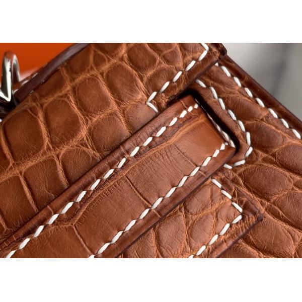 Square Crocodile Skin Bag , Yellowish Brown Crocodile Skin Handbag