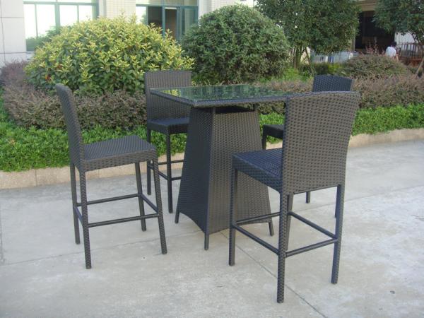 Hand-Woven Grey Rattan Bar Set , Resin Wicker Patio Bar Furniture