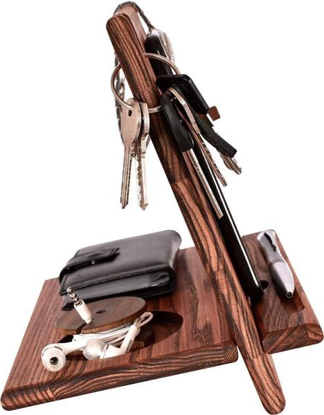 Cell Phone Stand Watch Holder  Men Wood Mobile Base Nightstand Charging Docking Station Women Accessories Wooden Storage