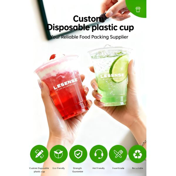 Nueva llegada: vasos de plástico PET transparentes para bebidas frías de 12 oz, 16 oz, 20 oz y 24 oz con tapas para cafeterías y juguerías